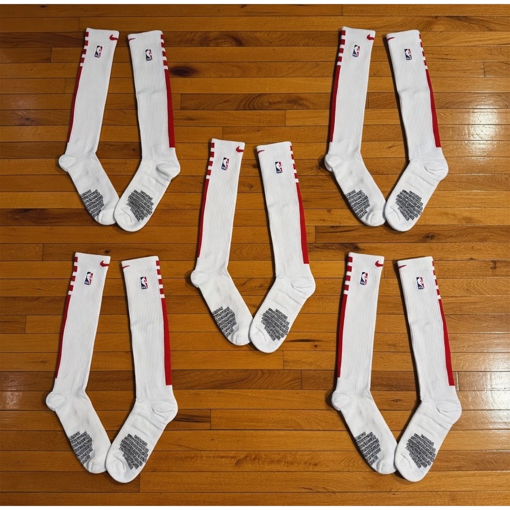 5 Pairs Nike Elite NBA Knee High Socks Red & White Mens Large 8-12 Scrunchable